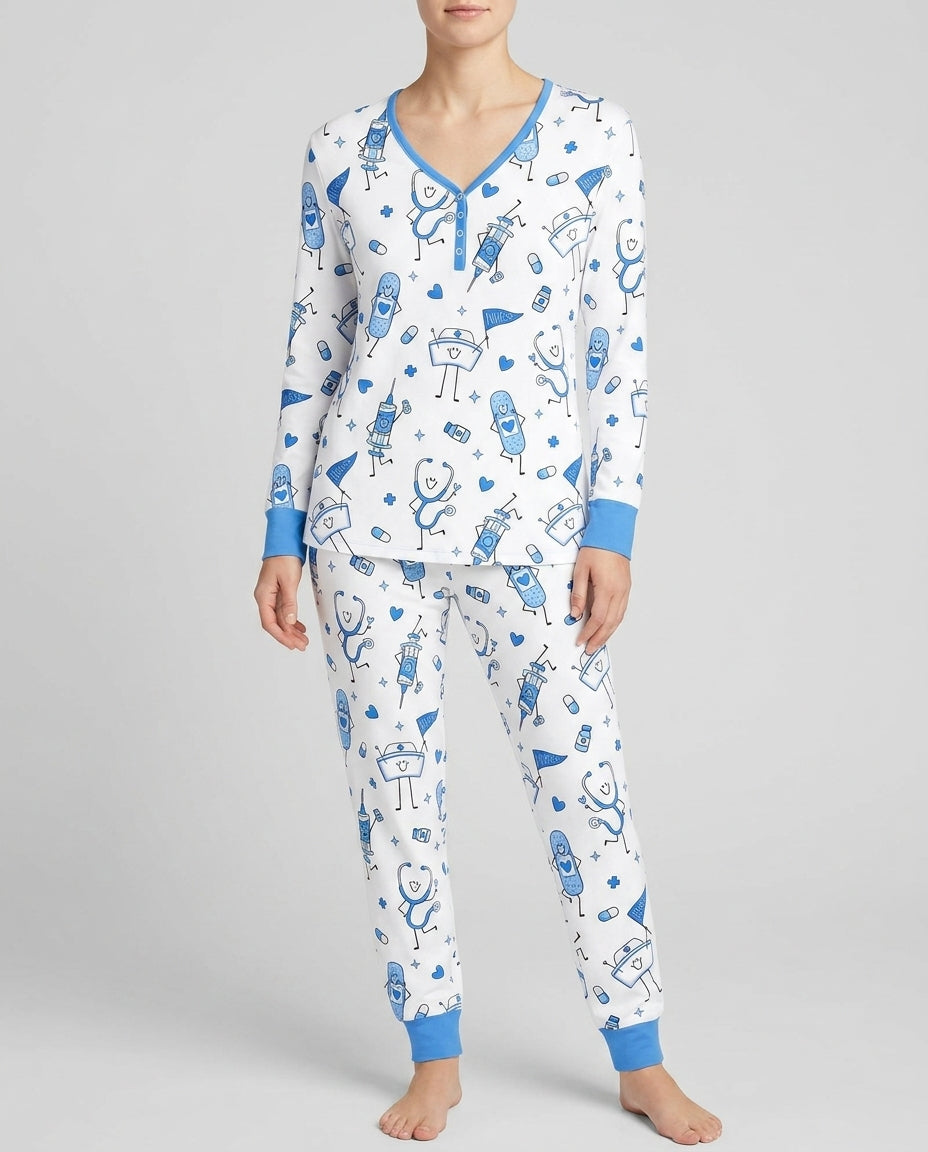 Familien-Pyjama-Set aus Bambus für Damen mit Küsten-Charme