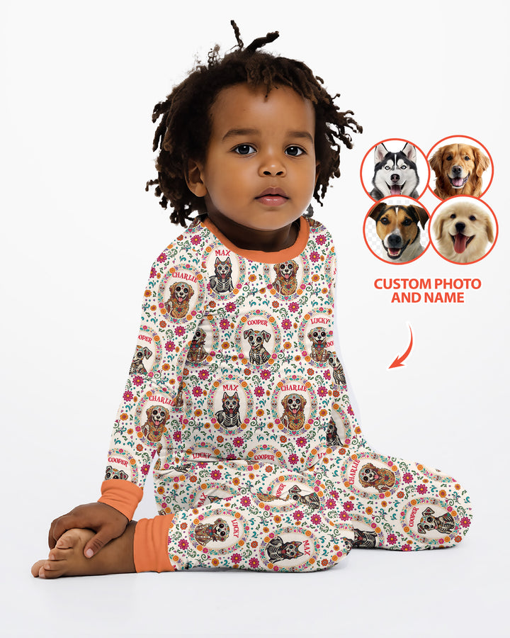 Hispanic Floral Dog Bamboo Two Piece Long Sleeve Pajama Set