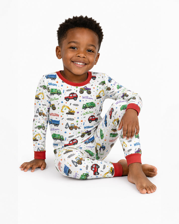 Cars And Trucks Parade Custom Name Bamboo Two Piece Long Sleeve Pajama Set