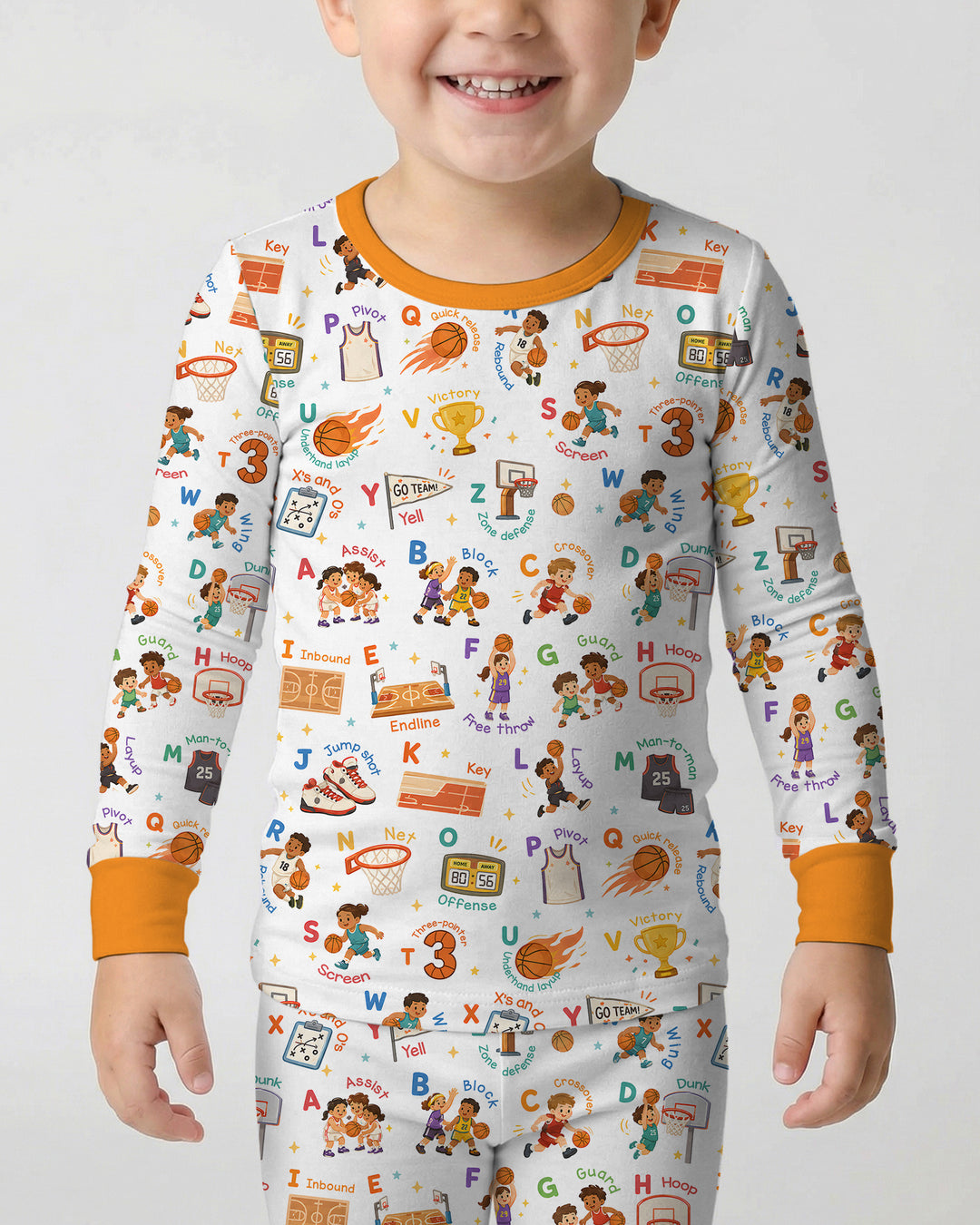 Basketball Alphabet Bamboo Two Piece Long Sleeve Pajama Set