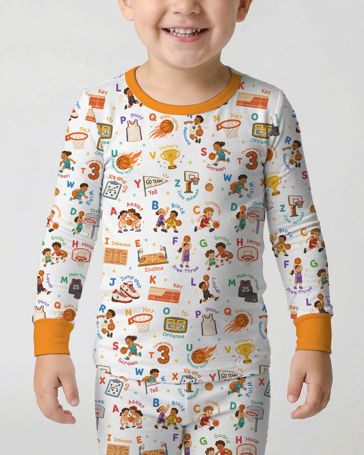 Basketball Alphabet Bamboo Two Piece Long Sleeve Pajama Set