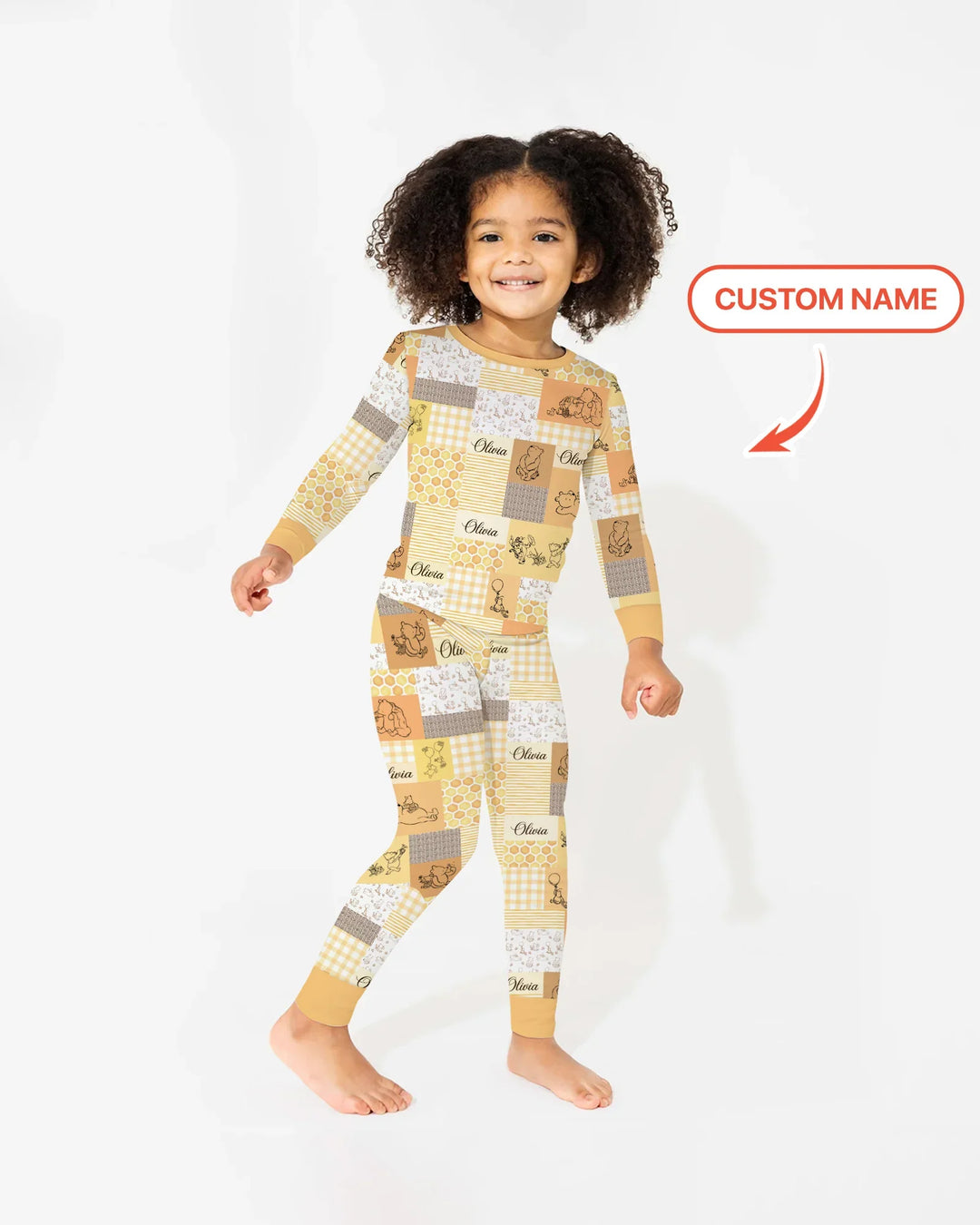Personalized Classic Bear Patchwork  Bamboo Two Piece Long Sleeve Pajama Set