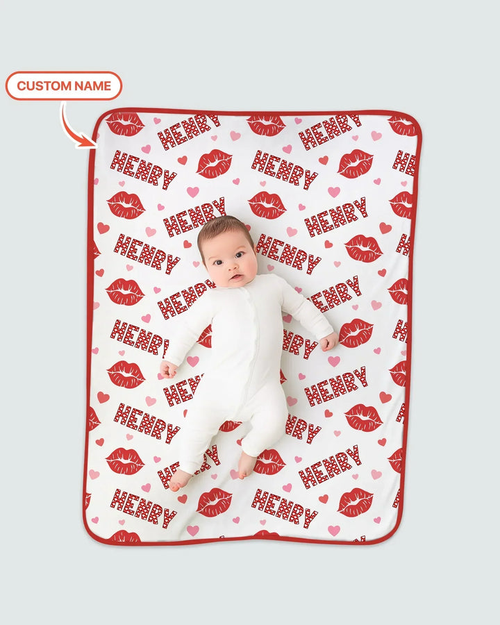 Custom Name Valentine Kiss Bamboo Blanket