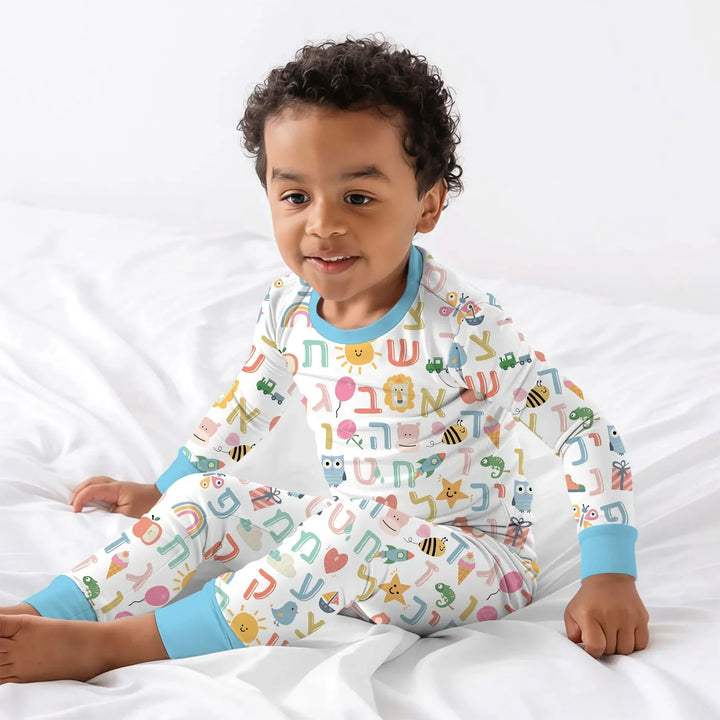 Hebrew Alphabet Two Piece Long Sleeve Pajama Set , Hebrew Alphabet Two Piece Long Sleeve Pajama Set - 12-18M / Blue