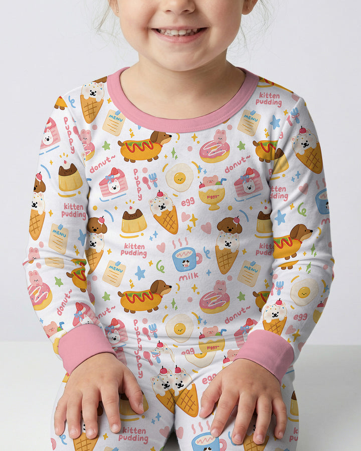 Cute Snack And Puppy Bamboo Two Piece Long Sleeve Pajama Set