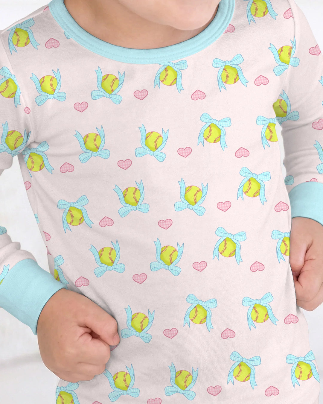 Softbal Coquette Bow Two Piece Long Sleeve Pajama Set