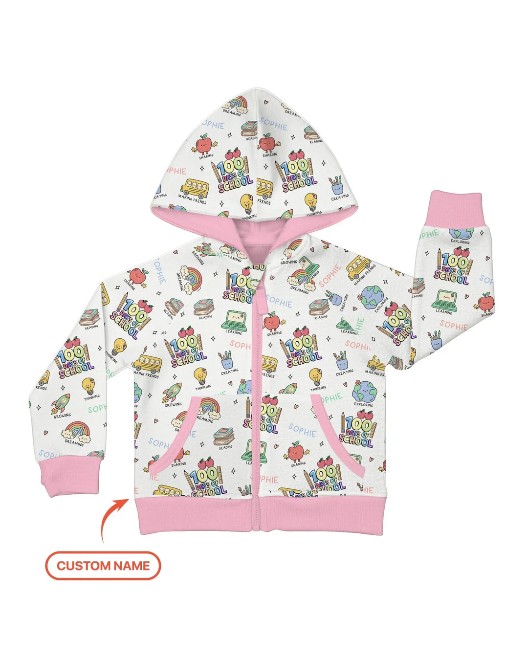 Benutzerdefinierter Name Feier Hundert Tage Bambus Reißverschluss Hoodie