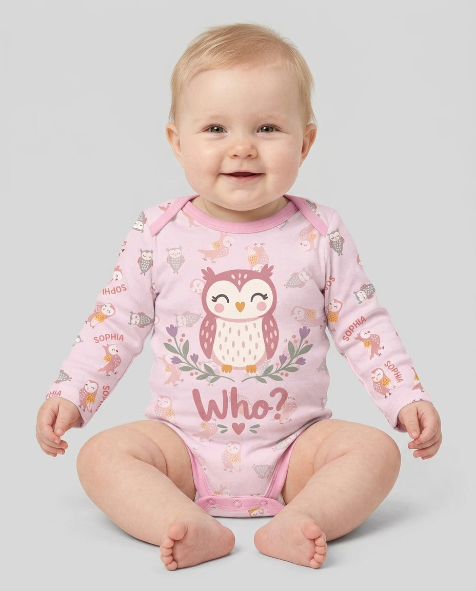 Custom Name Twin Owl Who's Who Bamboo Bodysuit