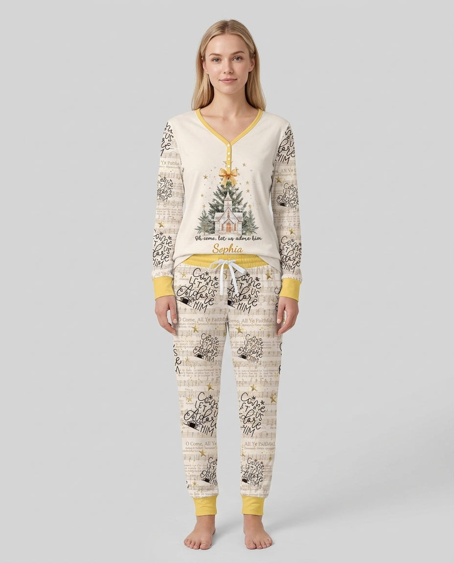 Oh Come Let Us Adore Him Custom Name Mommy And Me Matching Bamboo Women Pajama Set