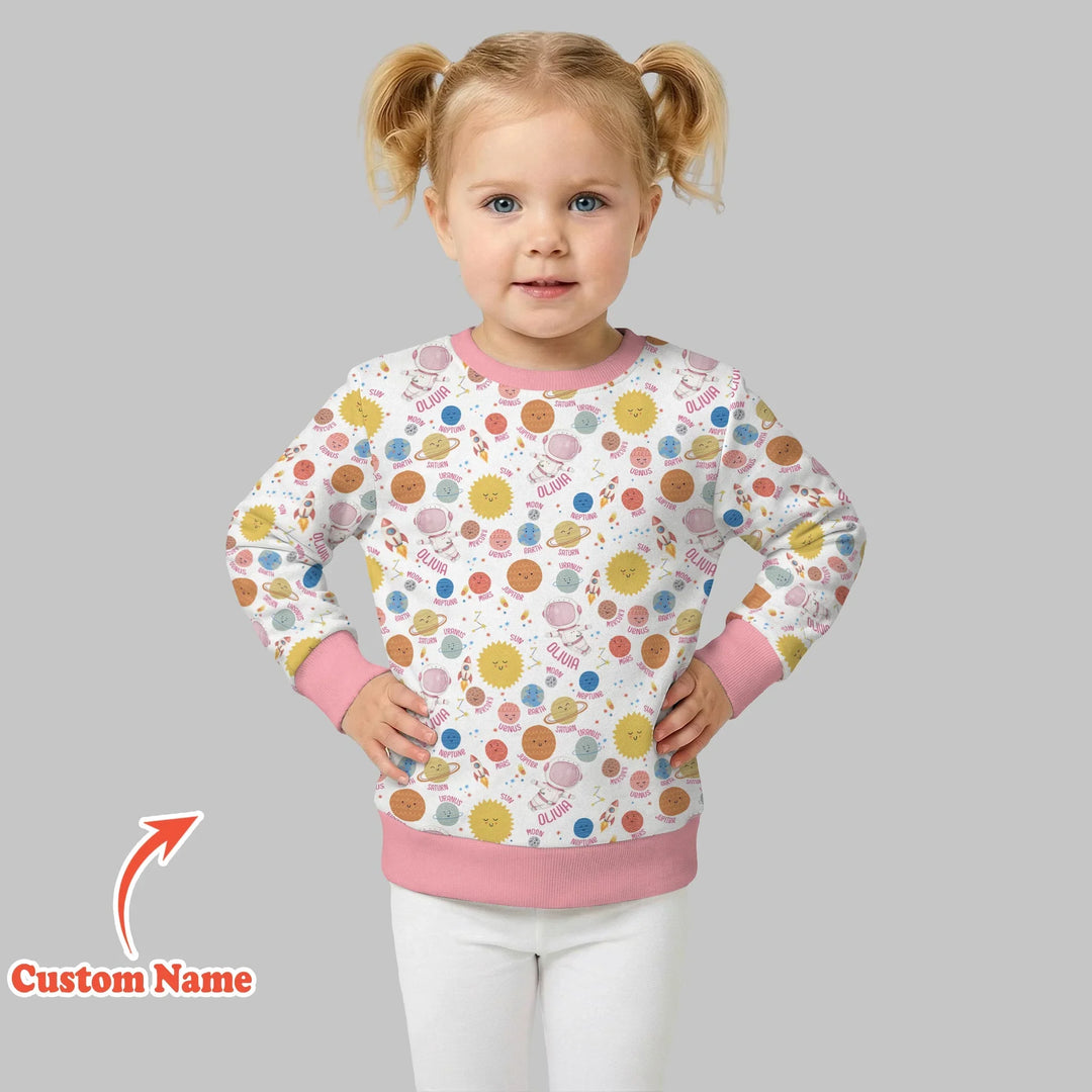 Benutzerdefinierter Name Kleinkind in Universum Bambus Rundhals-Sweatshirt