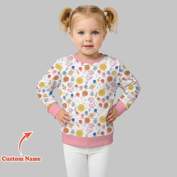 Benutzerdefinierter Name Kleinkind in Universum Bambus Rundhals-Sweatshirt