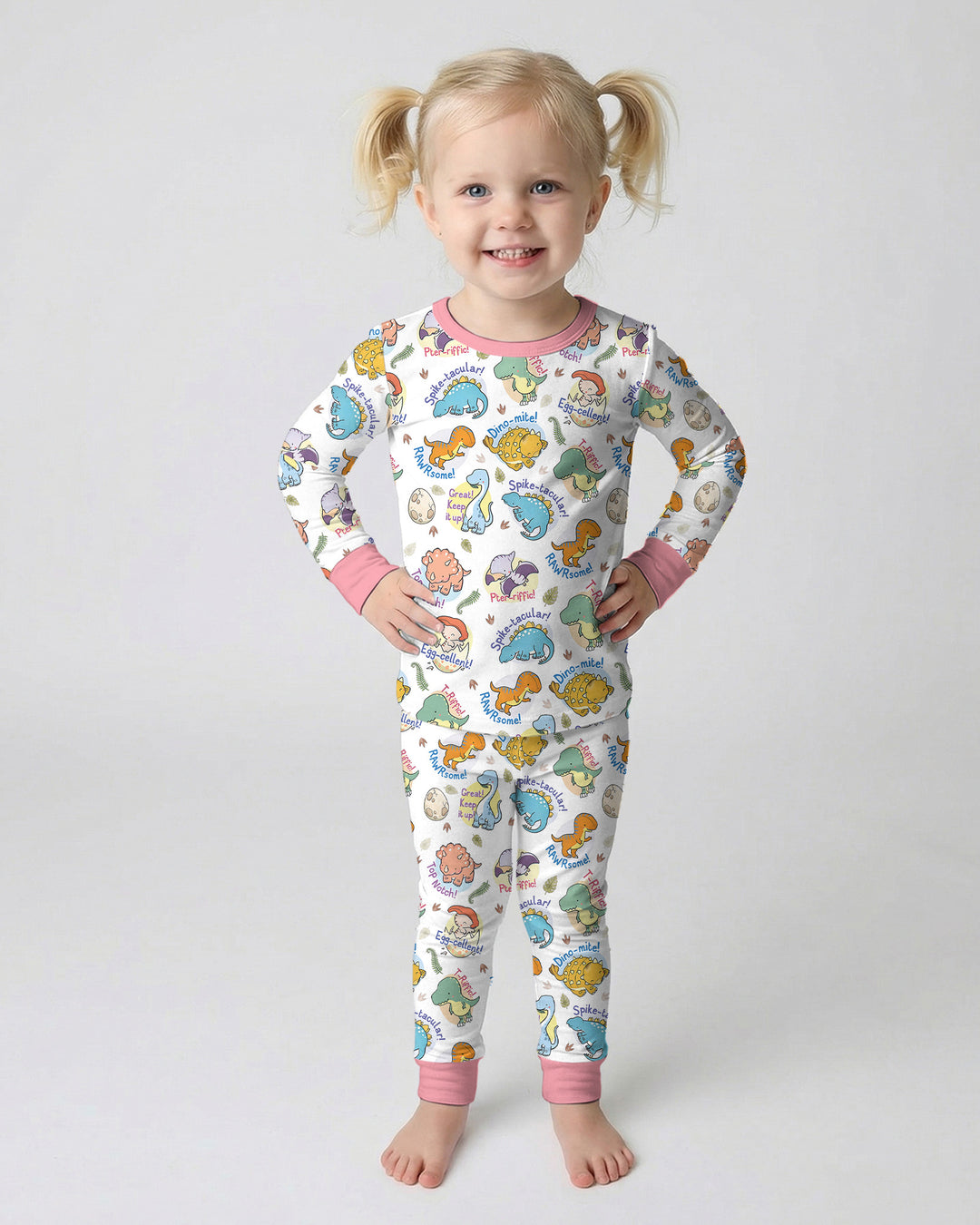 Cute Dinosaur Pun Bamboo Two Piece Long Sleeve Pajama Set