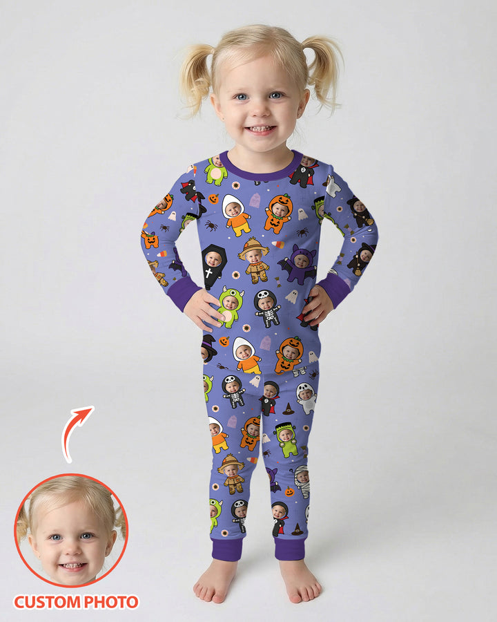 Custom Photo Little Halloween Crew Bamboo Two Piece Long Sleeve Pajama Set