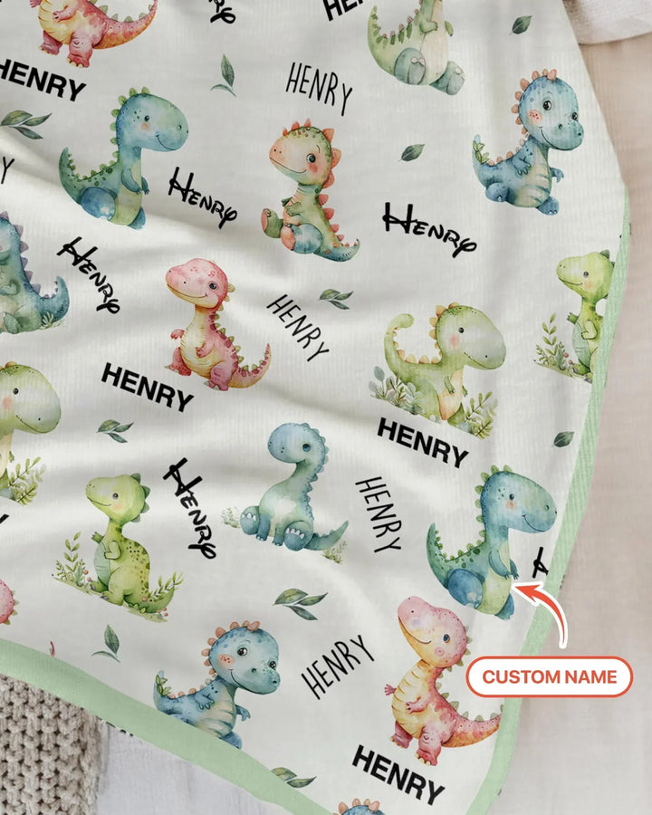 Dinosaur Custom Name Bamboo Blanket