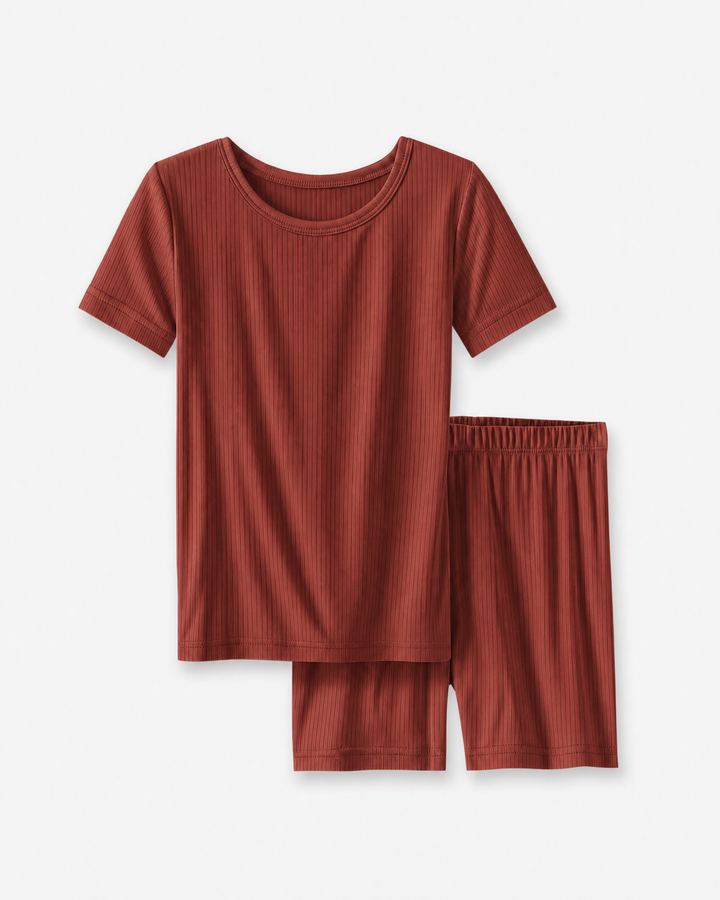 Ribbed Bamboo Two Piece Short Sleeve Short Pajama Set