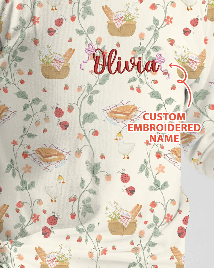 Custom Name Embroidered Picnic Time Bamboo Two Piece Long Sleeve Pajama Set