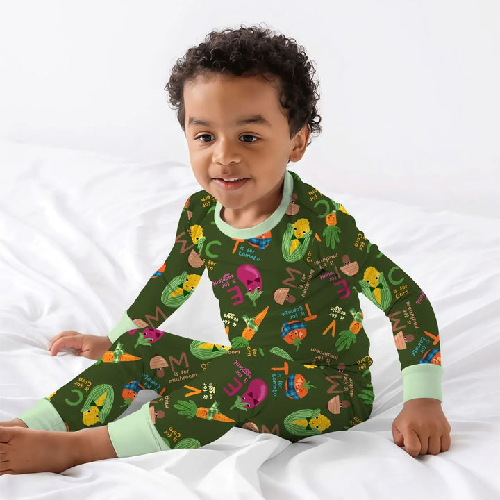 Veggie Letter Bamboo Two Piece Long Sleeve Pajama Set