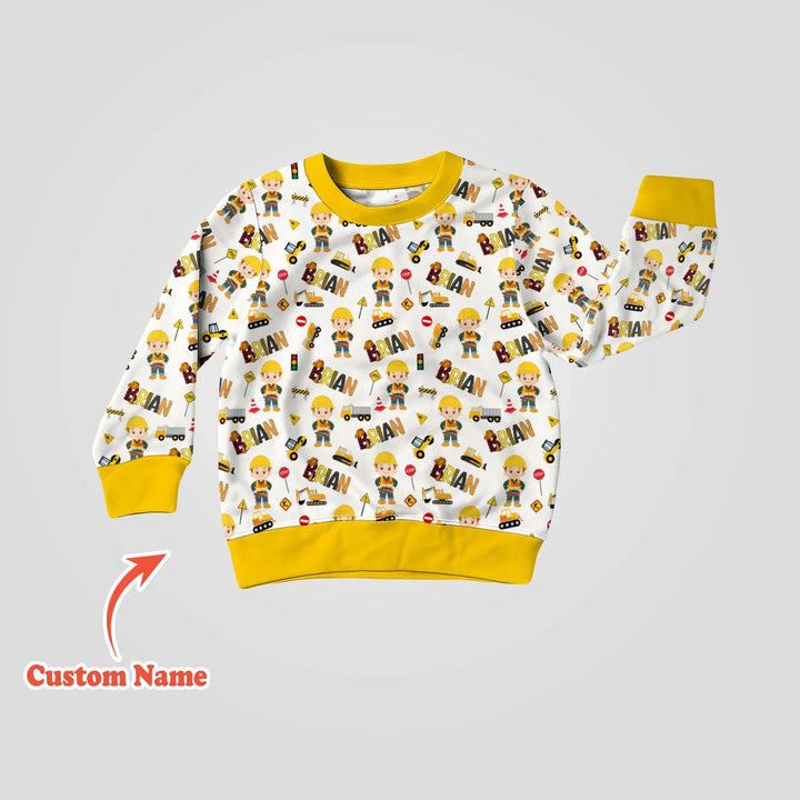 Custom Name Doodle Little Builder Bamboo Crewneck Sweatshirt