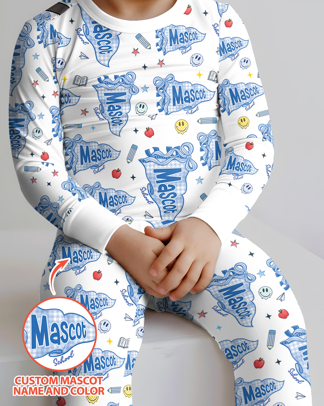 Custom Mascot School Name Bamboo Two Piece Long Sleeve Pajama Set