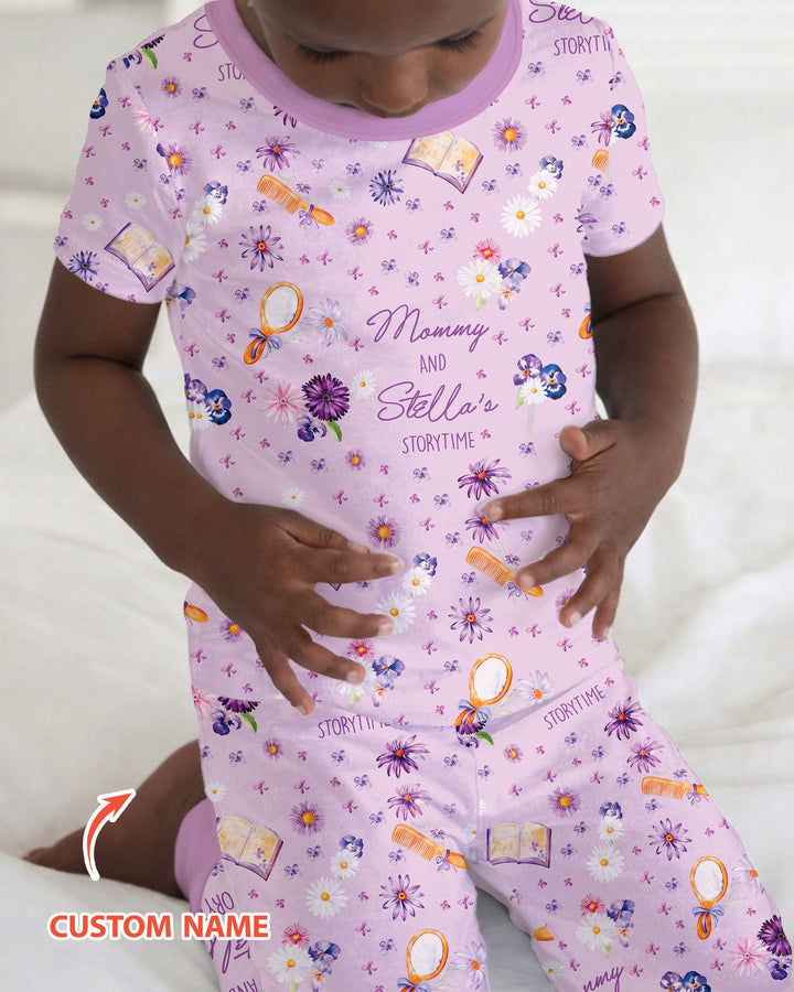 Mommy Daddy And Me Bedtime Story Family Matching Bamboo Two Piece Short Sleeve Pajama Set