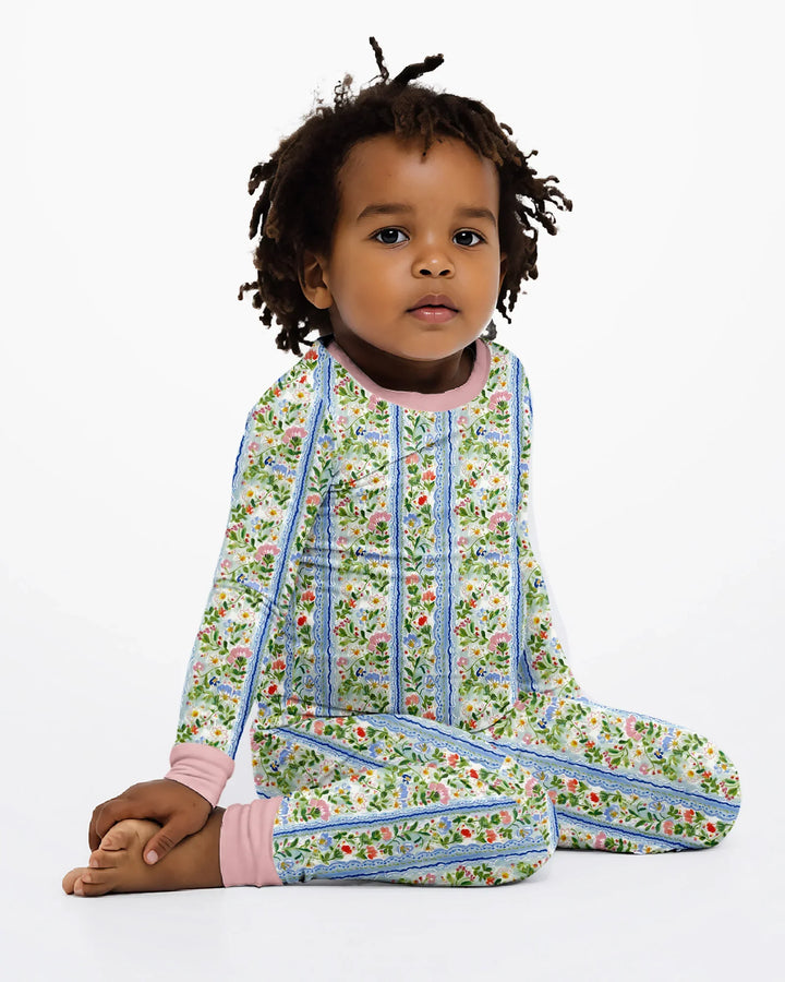 Pastel Floral Girl Bamboo Two Piece Long Sleeve Pajama Set