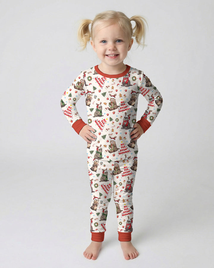All The Otter Reindeer Bamboo Two Piece Long Sleeve Pajama Set
