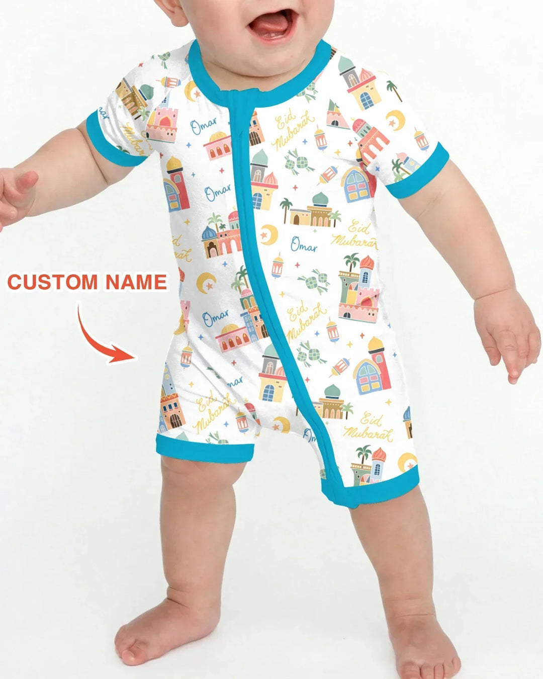 Eid Mubarak Custom Name Bamboo Shorty Zippy