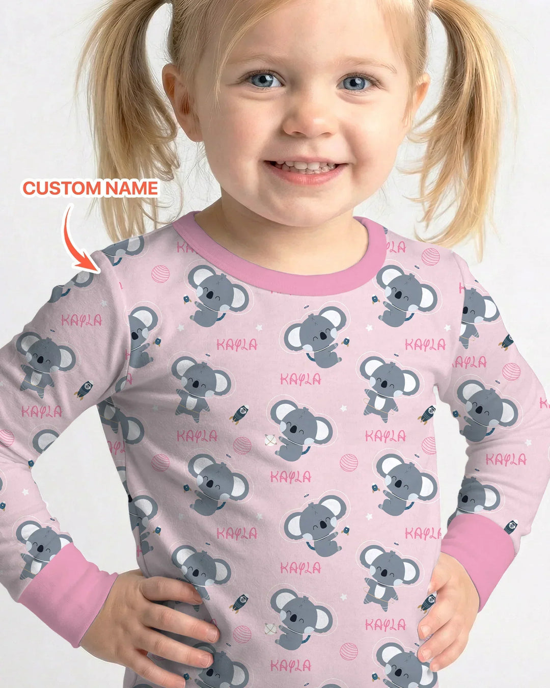 Custom Name Cosmic Koala Bamboo Two Piece Long Sleeve Pajama Set