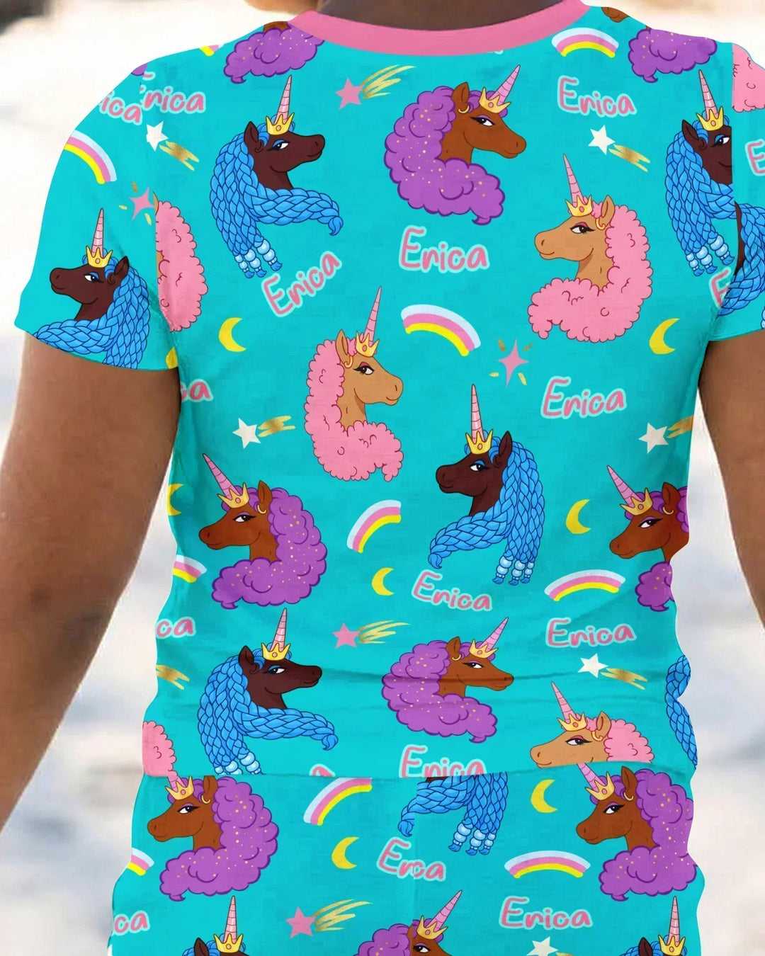 African Astro Unicorn Bamboo Two Piece Short Sleeve Pajama Set