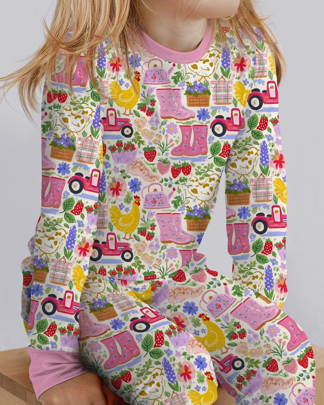 Zweiteiliges Langarm-Pyjama-Set mit Sommerfrüchten
