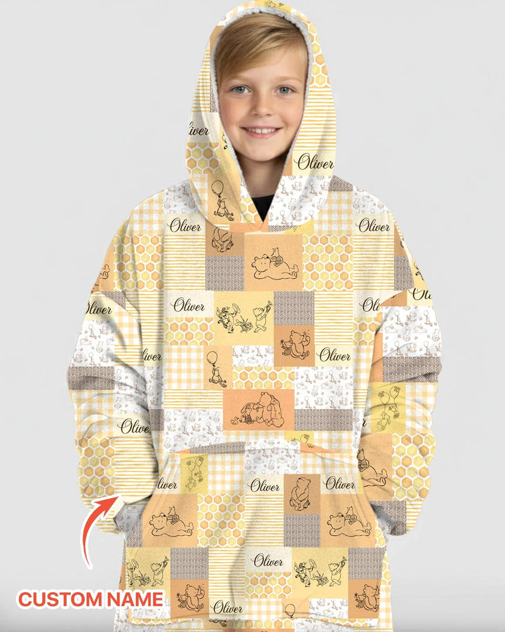 Personalized Classic Bear Patchwork  Bamboo Blanket Hoodie