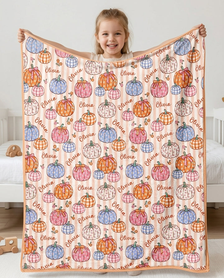 Custom Name Pumpkin Patch Bamboo Blanket