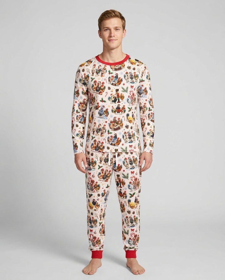 Funny Roosters On Christmas Bamboo Men's Pajama Set