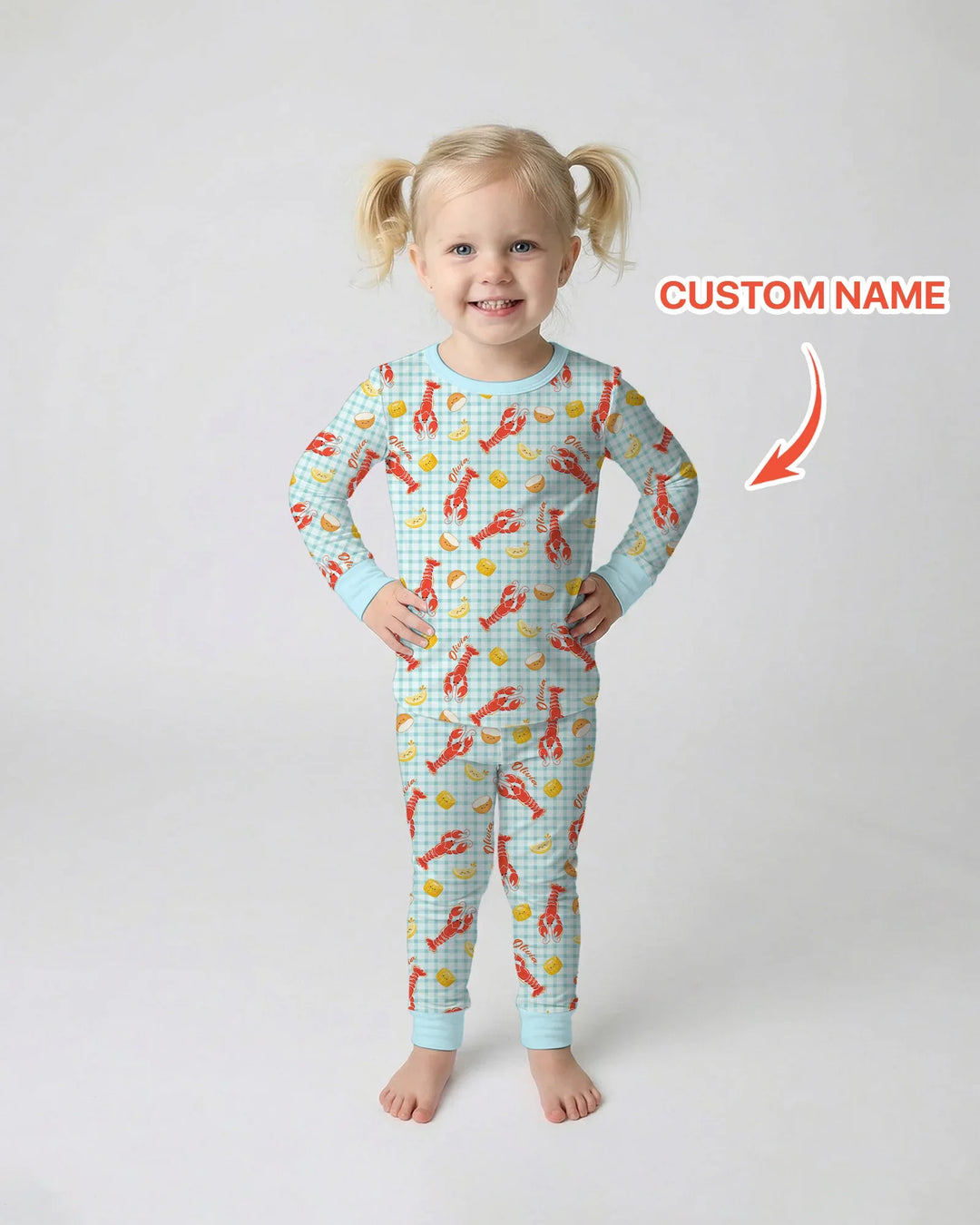 Custom Name Preppy Crawfish Season Bamboo Two Piece Long Sleeve Pajama Set