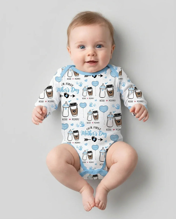 Custom Name First Mother's Day Drink Bamboo Bodysuit