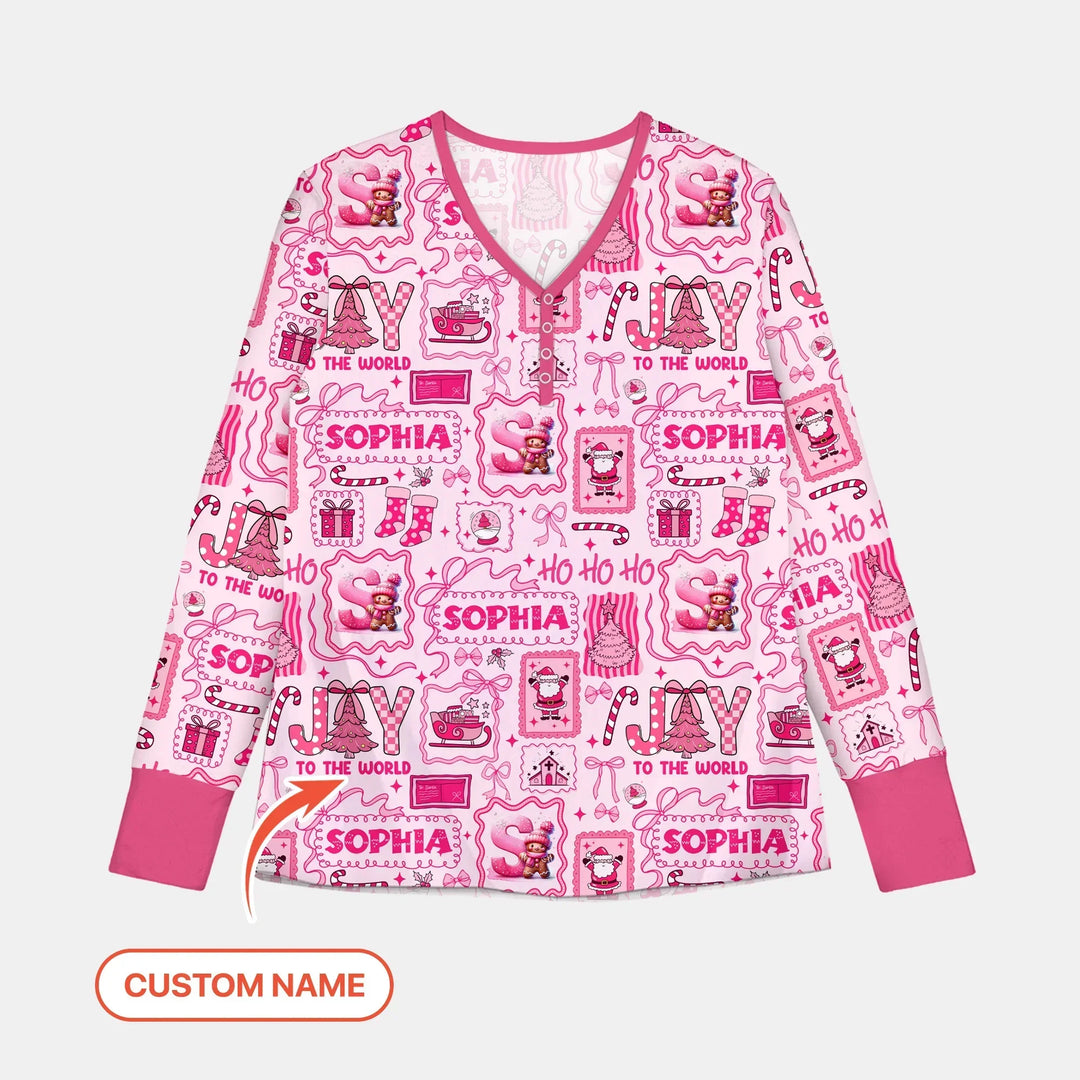 Custom Name Preppy Pink Christmas Women Pajama Set , Custom Name Preppy Pink Christmas Women Pajama Set - Only Shirt / S
