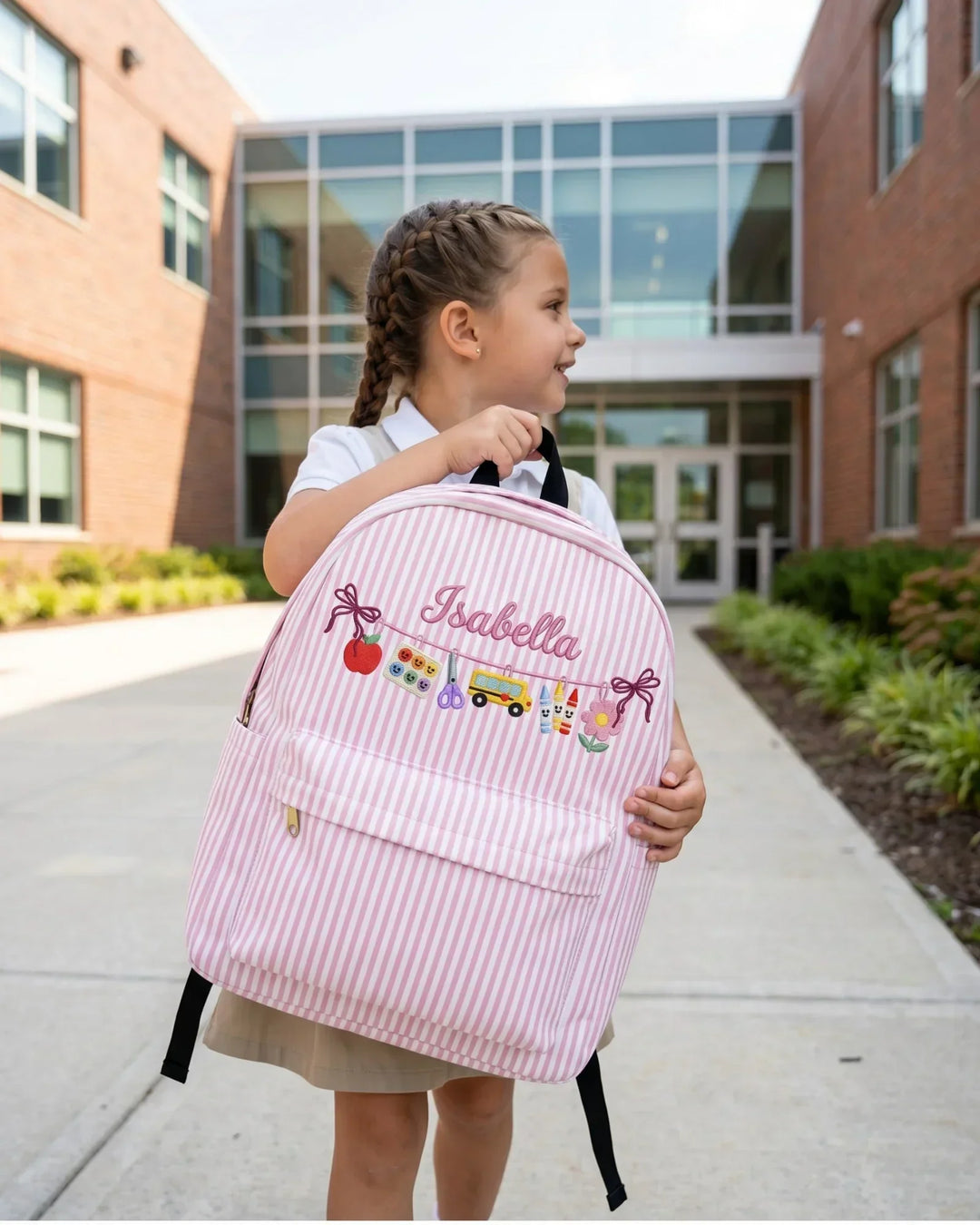 Custom Name School Supply Charm Embroidered Backpack