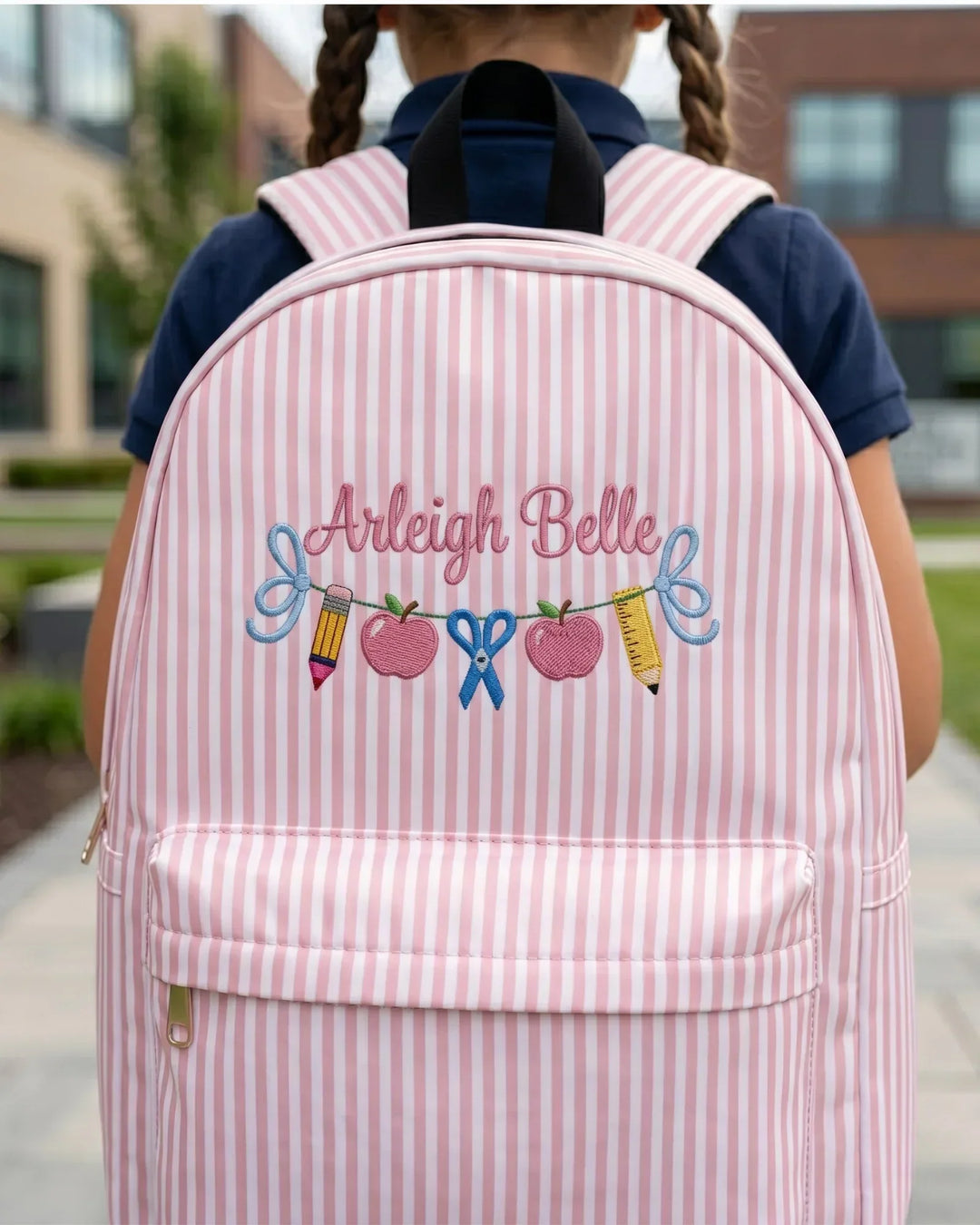 Custom Name School Icon Embroidered Backpack