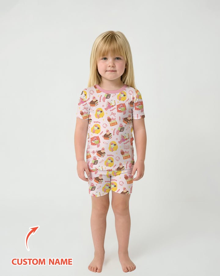 Little Book Worm Family Matching Bamboo Two Piece Short Sleeve Shorts Pajama Set