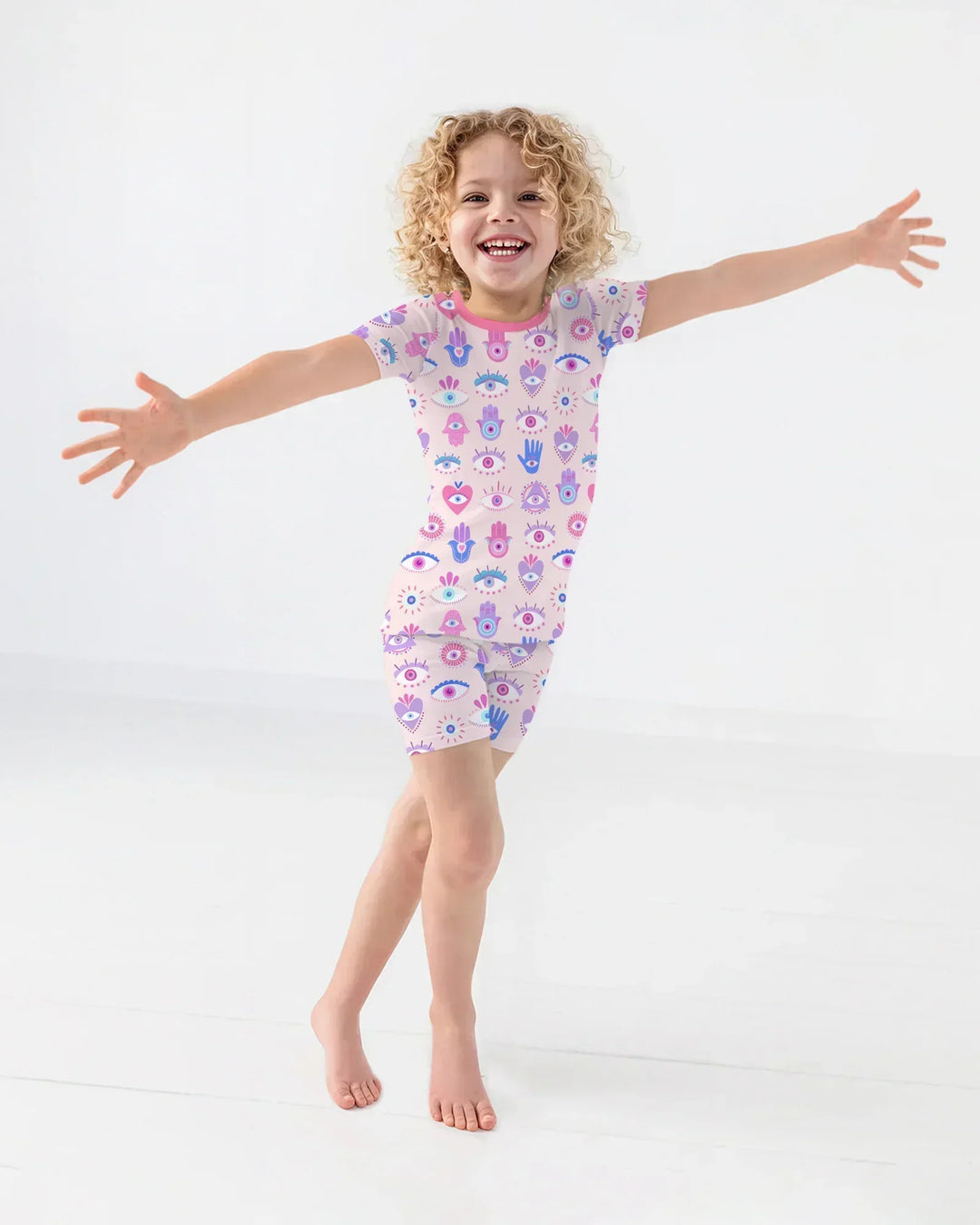Hamsa Heart Guardians Family Matching Bamboo Two Piece Short Sleeve Shorts Pajama Set