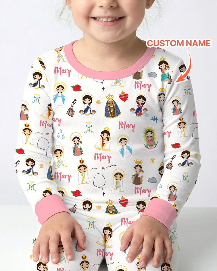 Custom Name Mother Mary Bamboo Two Piece Long Sleeve Pajama Set
