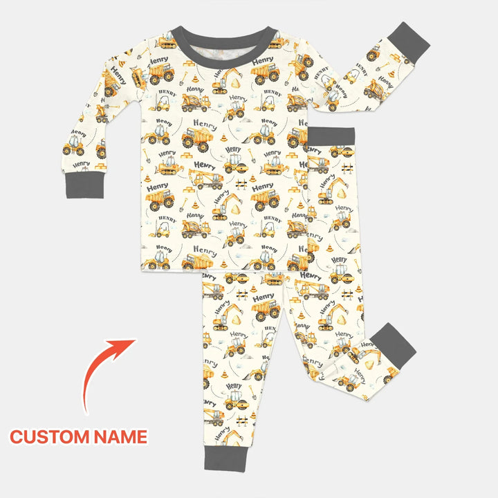 Constructions Machines Custom Name Bamboo Two Piece Long Sleeve Pajama Set