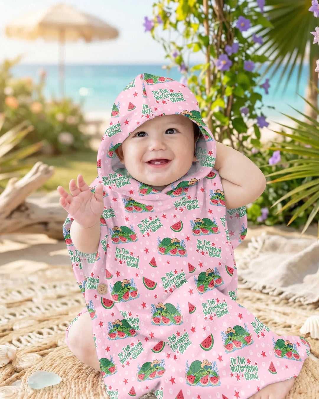Wassermelonen-Schildkröten Familie passender Bambus-Bade-Poncho