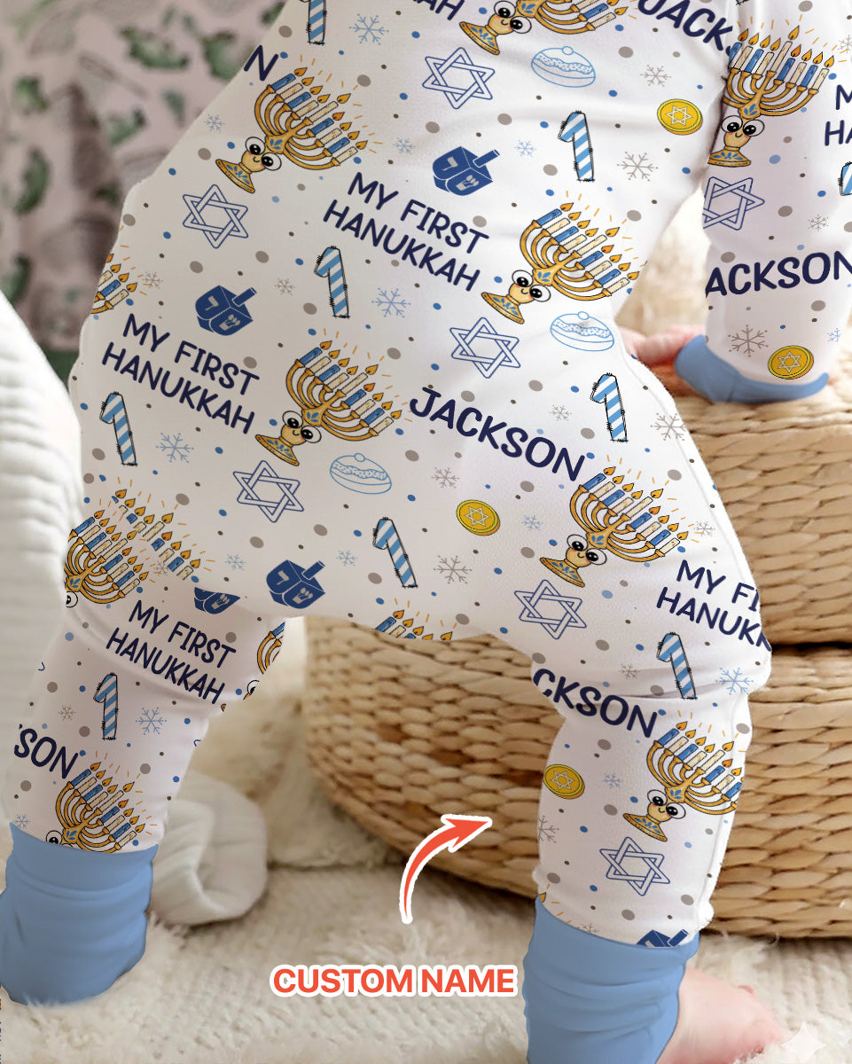 Custom Name Doodle Dreidel First Hanukkah Bamboo Convertible Zippy