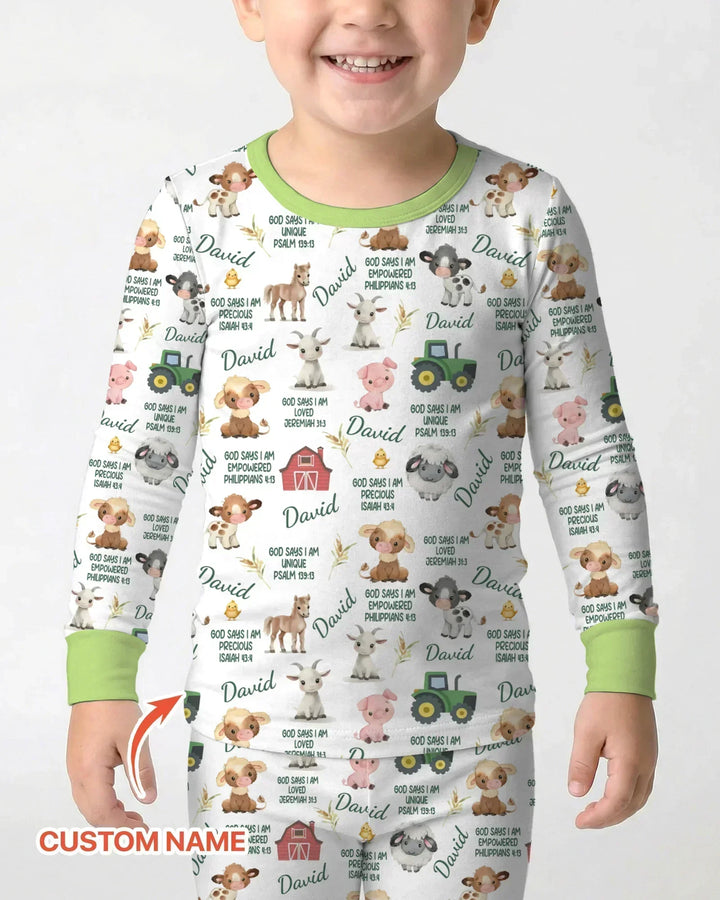 Custom Name God Says I Am Farm Animals Bamboo Two Piece Long Sleeve Pajama Set