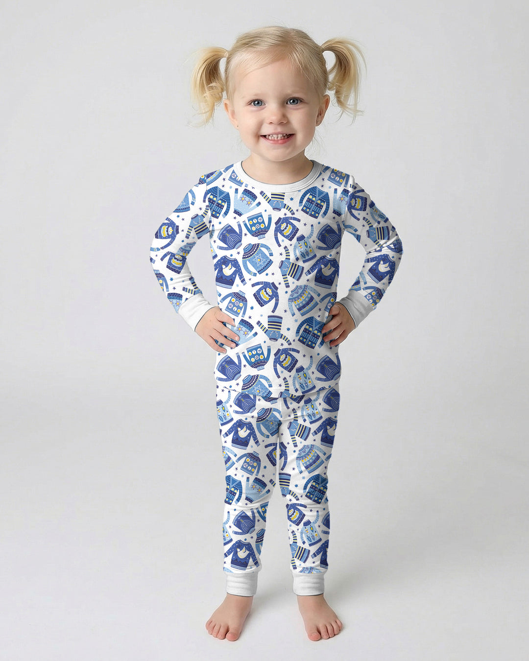 Cute Hanukkah Jumpers Bamboo Two Piece Long Sleeve Pajama Set