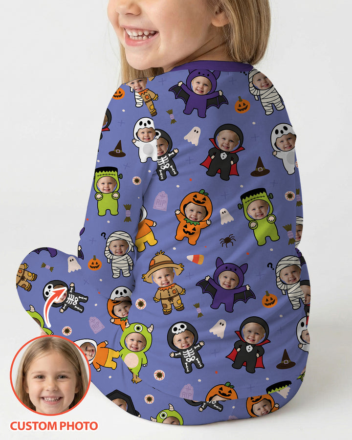 Custom Photo Little Halloween Crew Bamboo Two Piece Long Sleeve Pajama Set