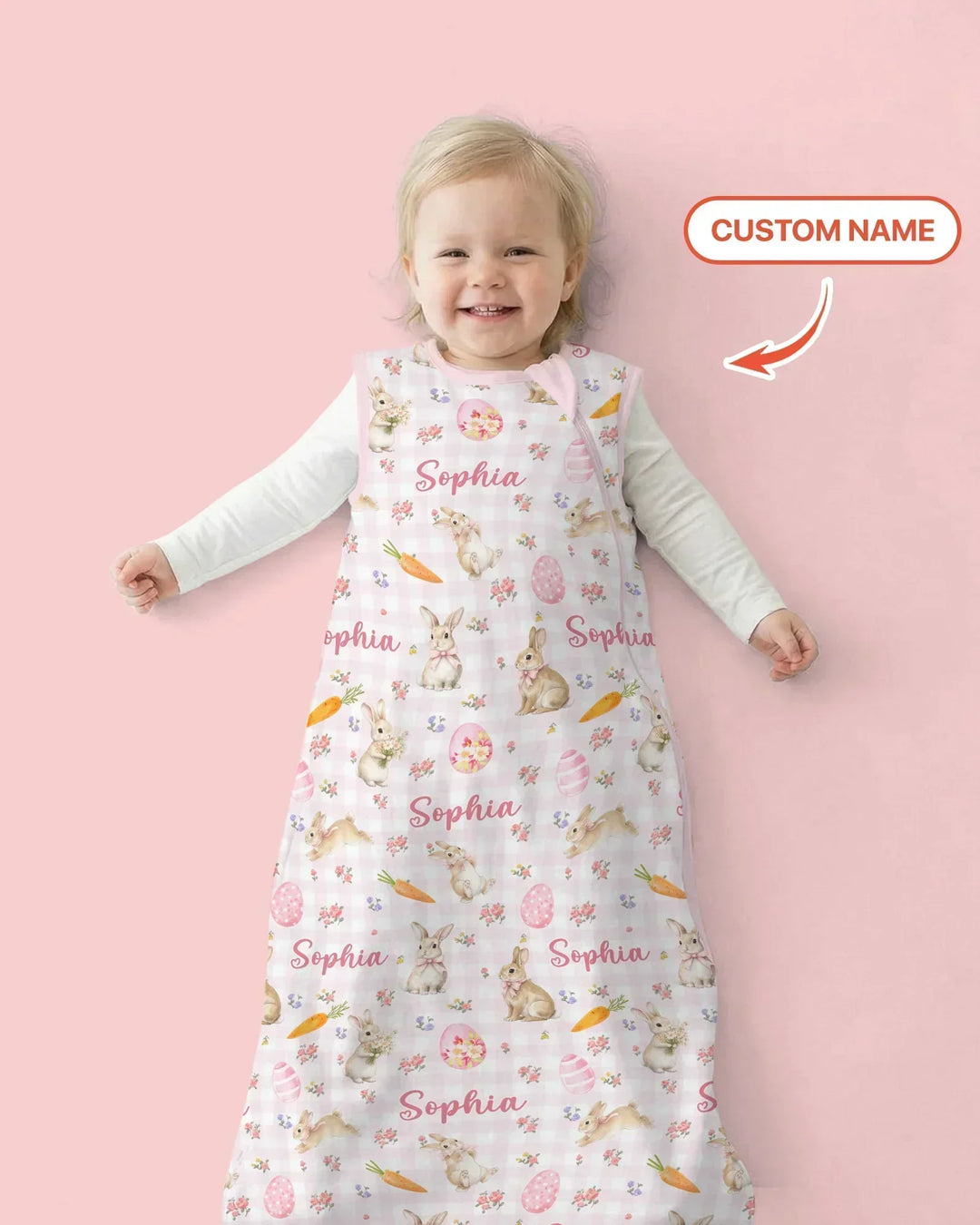 Custom Name Bunny Garden Bamboo Sleep Bag