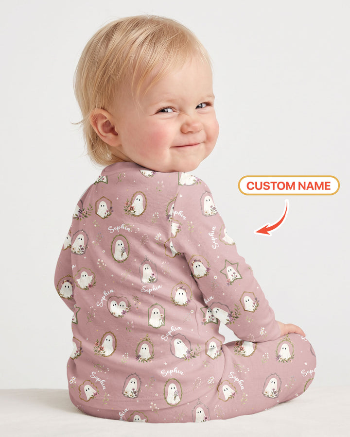 Vintage Floral Ghost Halloween Bamboo Two Piece Long Sleeve Pajama Set