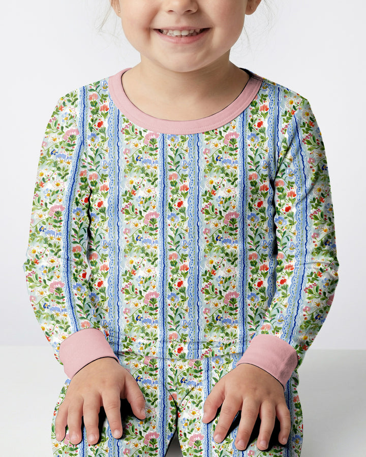 Pastel Floral Girl Bamboo Two Piece Long Sleeve Pajama Set